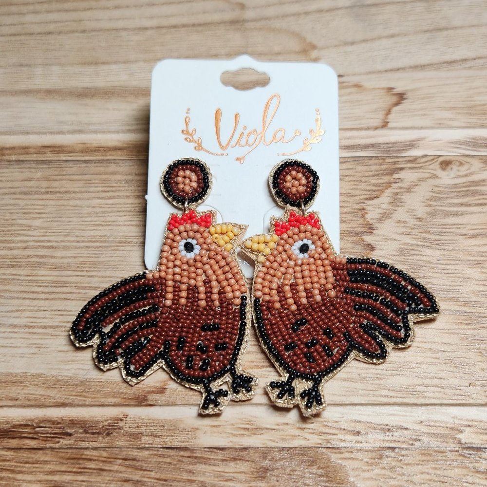 Beaded chicken earrings